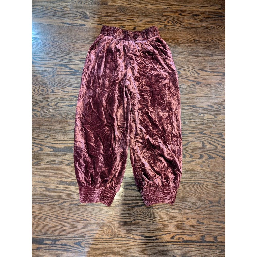 Anthropologie Burgundy Crushed Velvet Lounge Harem Pants Jogger Balloon Size M